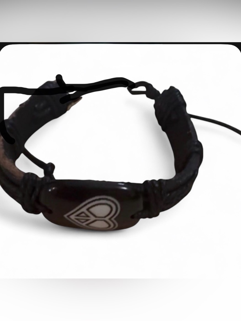 Black Leather Peace Heart Bracelet | Adjustable Unisex | Boho Y2K